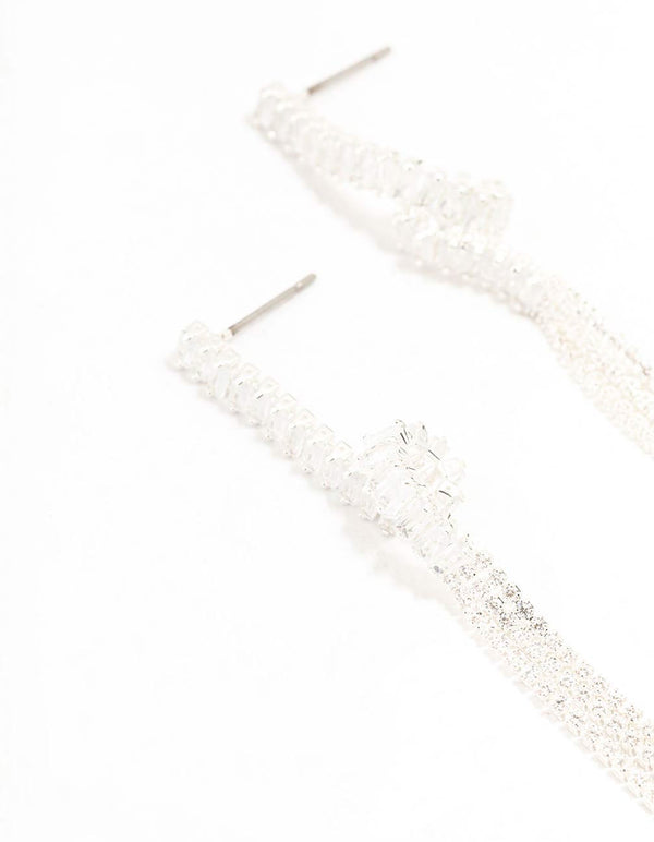 Silver Plated Baguette Loop Dangle Earrings