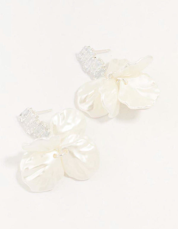 Silver Plated Zig Zag Stone With Petal Earrings