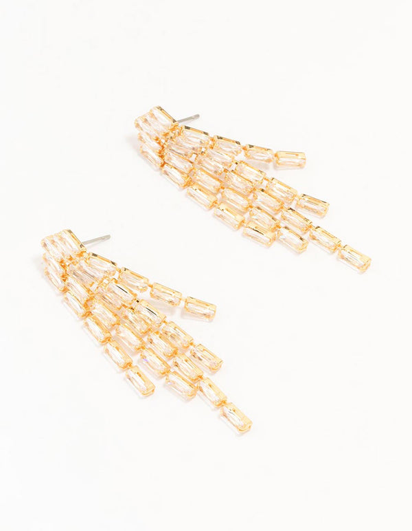 Gold Plated Baguette Chandelier Drop Earrings