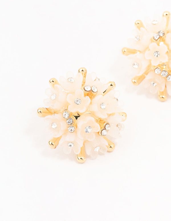 Gold Plated Mini Flower Dome Stud Earrings