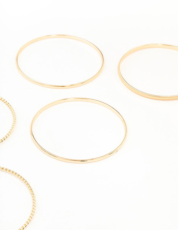 Gold Mixed Textured Bangle Bracelets 5-Pack