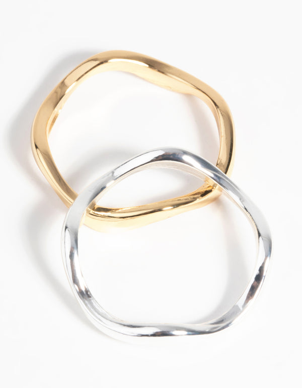 Designed with gold and silver plated weave ring set close up view