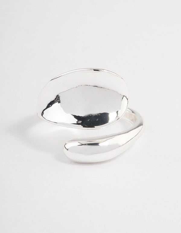 Featuring a bold wrapped ring with silver plated finish close up view