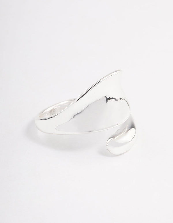 Showcasing a bold wrapped ring crafted from silver plated material side detail view