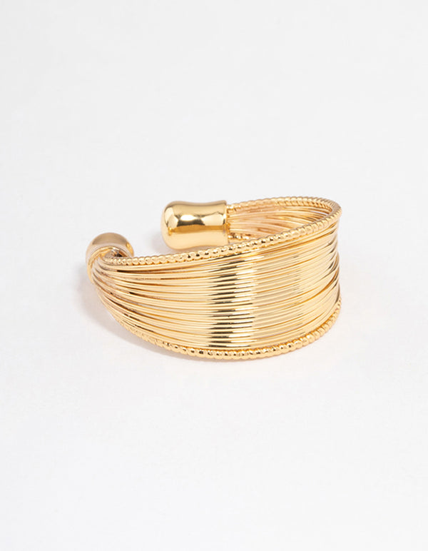 Stunning gold plated textured rows ring side detail view