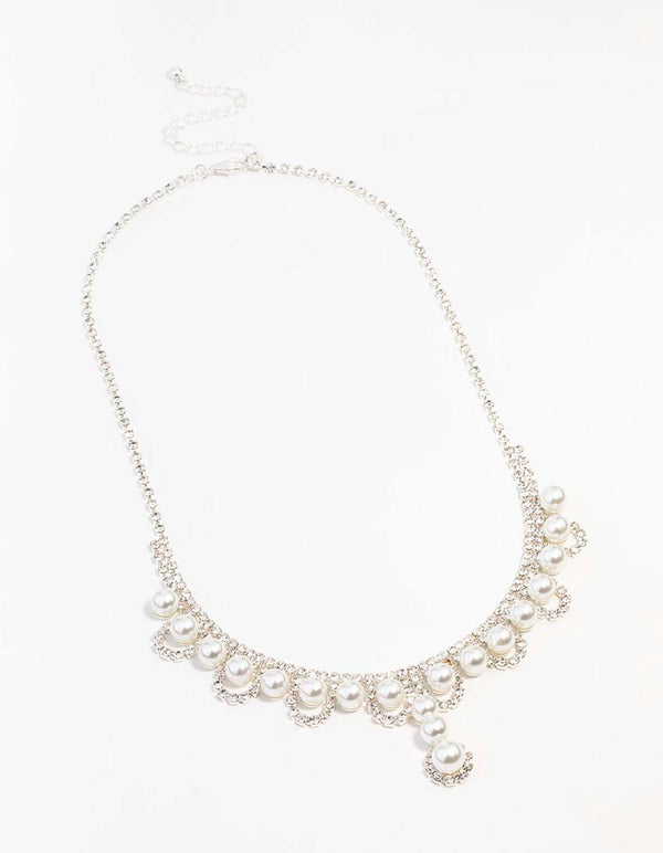 Silver Pearl Diamante Necklace
