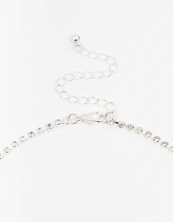 Silver Pearl Diamante Necklace