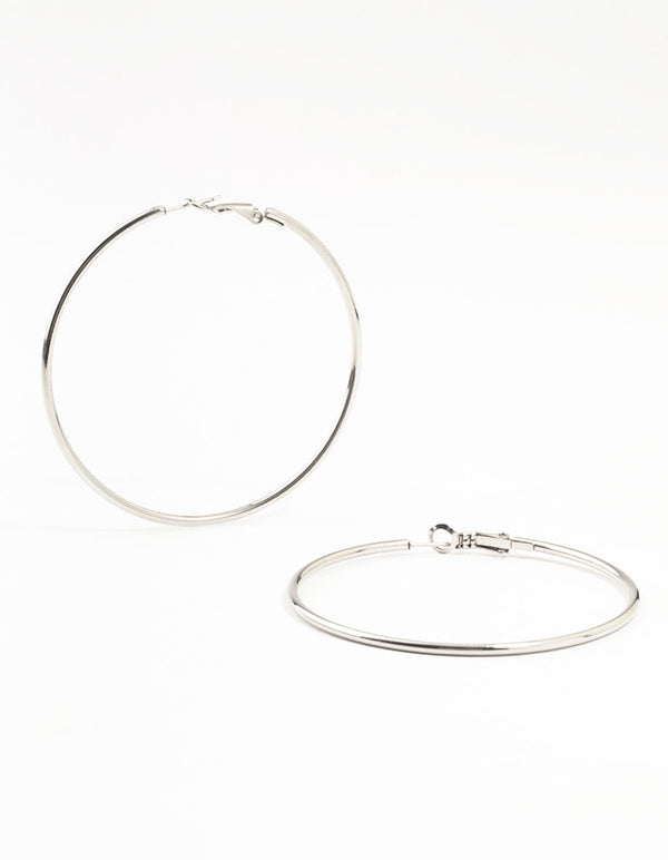 Surgical Steel Classic Hoop Earrings 60MM in silver front view