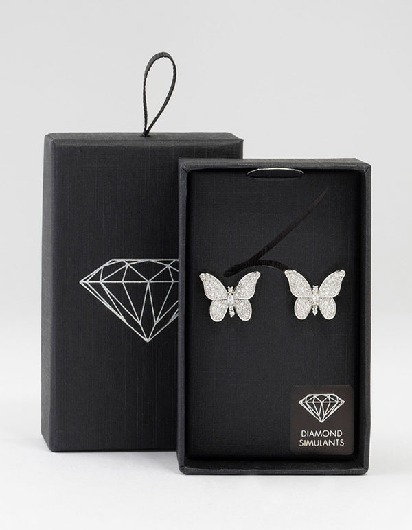 Silver Cubic Zirconia Butterfly Stud Earrings