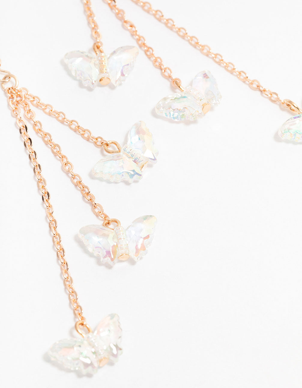 Rose Gold 3 Row Plastic Butterfly Drop Earrings