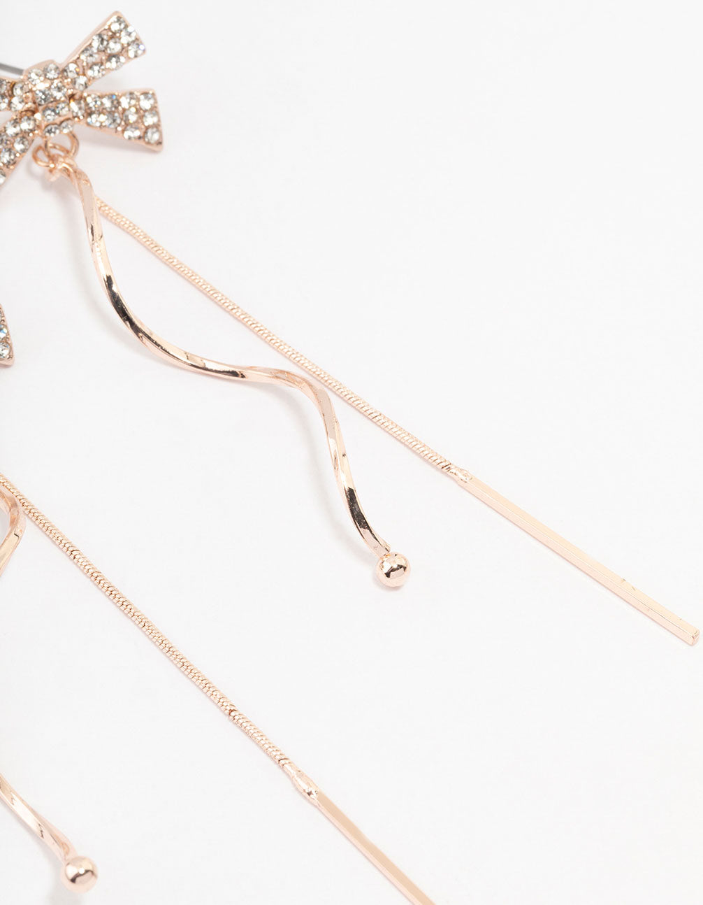 Rose Gold Diamante Bow Swirl Drop Earrings
