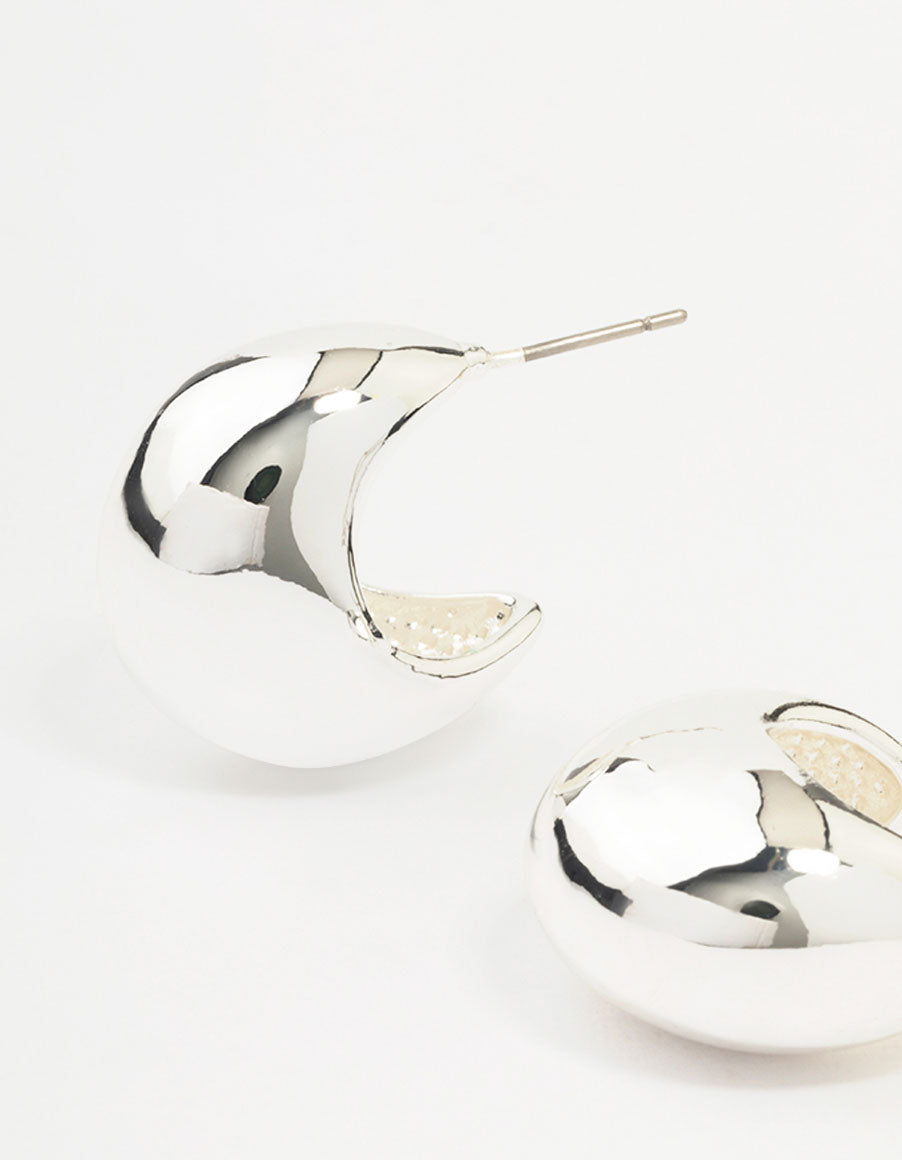 Silver Plated Brass Chunky Hoop Earrings