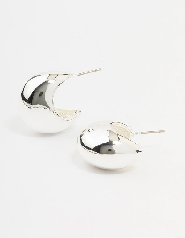 Silver Plated Brass Chunky Hoop Earrings