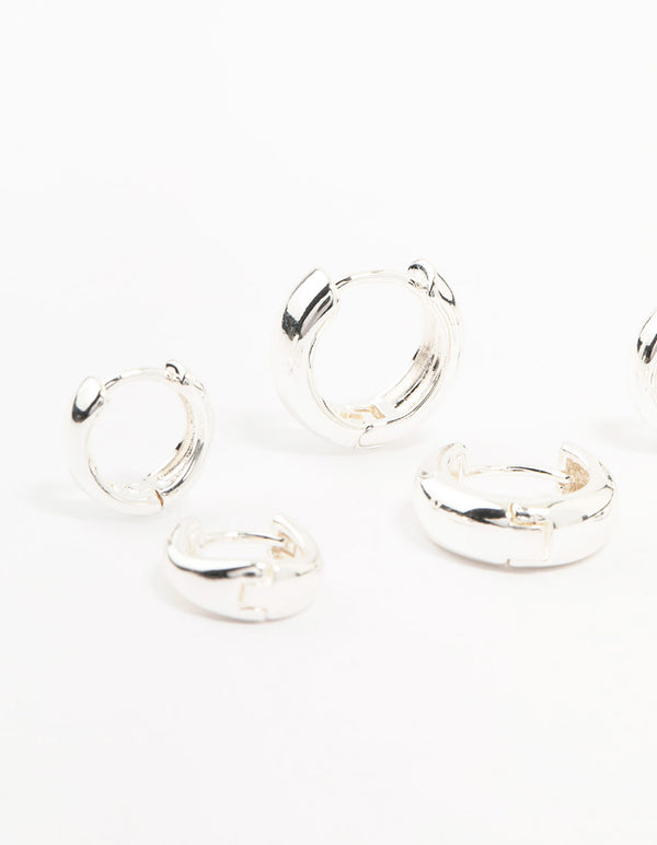 Silver Plated Brass Graduating Hoop Earrings 3-Pack
