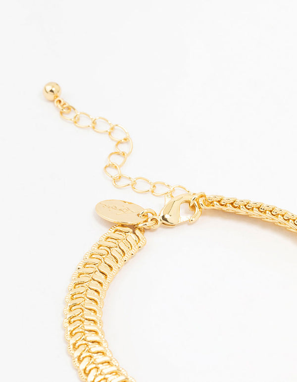 Thick Gold Plated Brass Herringbone Bracelet