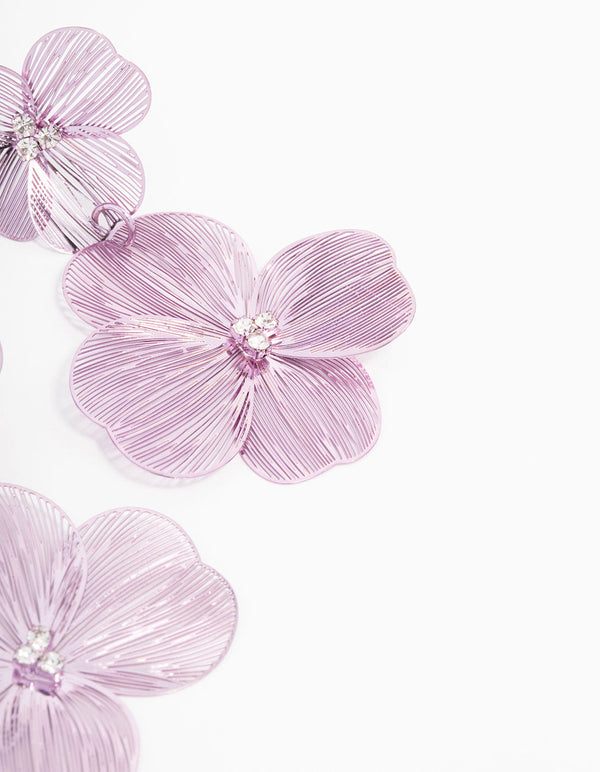 Rose Gold Purple Coated Lazercut Flower Drop Earrings