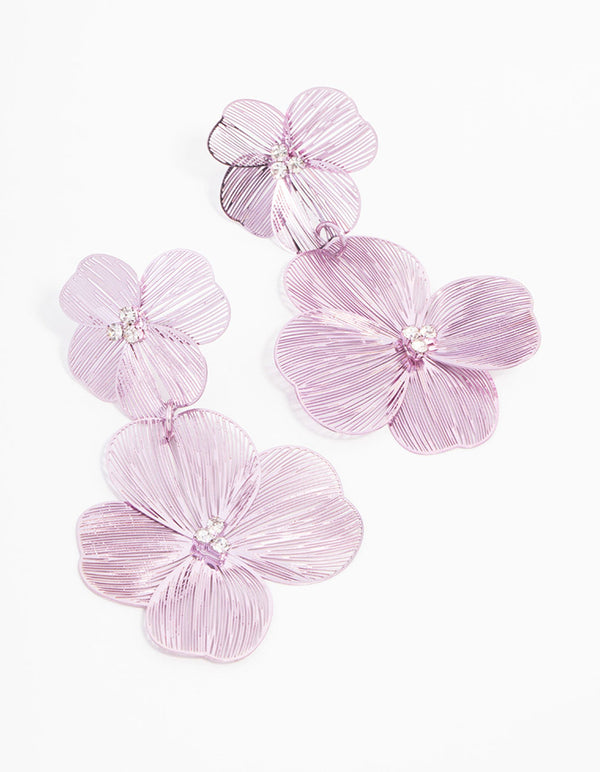 Rose Gold Purple Coated Lazercut Flower Drop Earrings