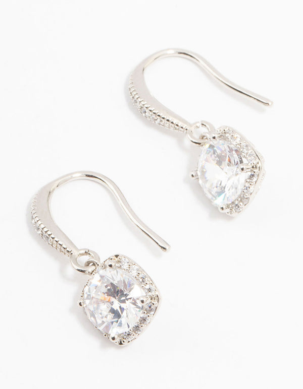 Silver Cubic Zirconia Square Drop Earrings