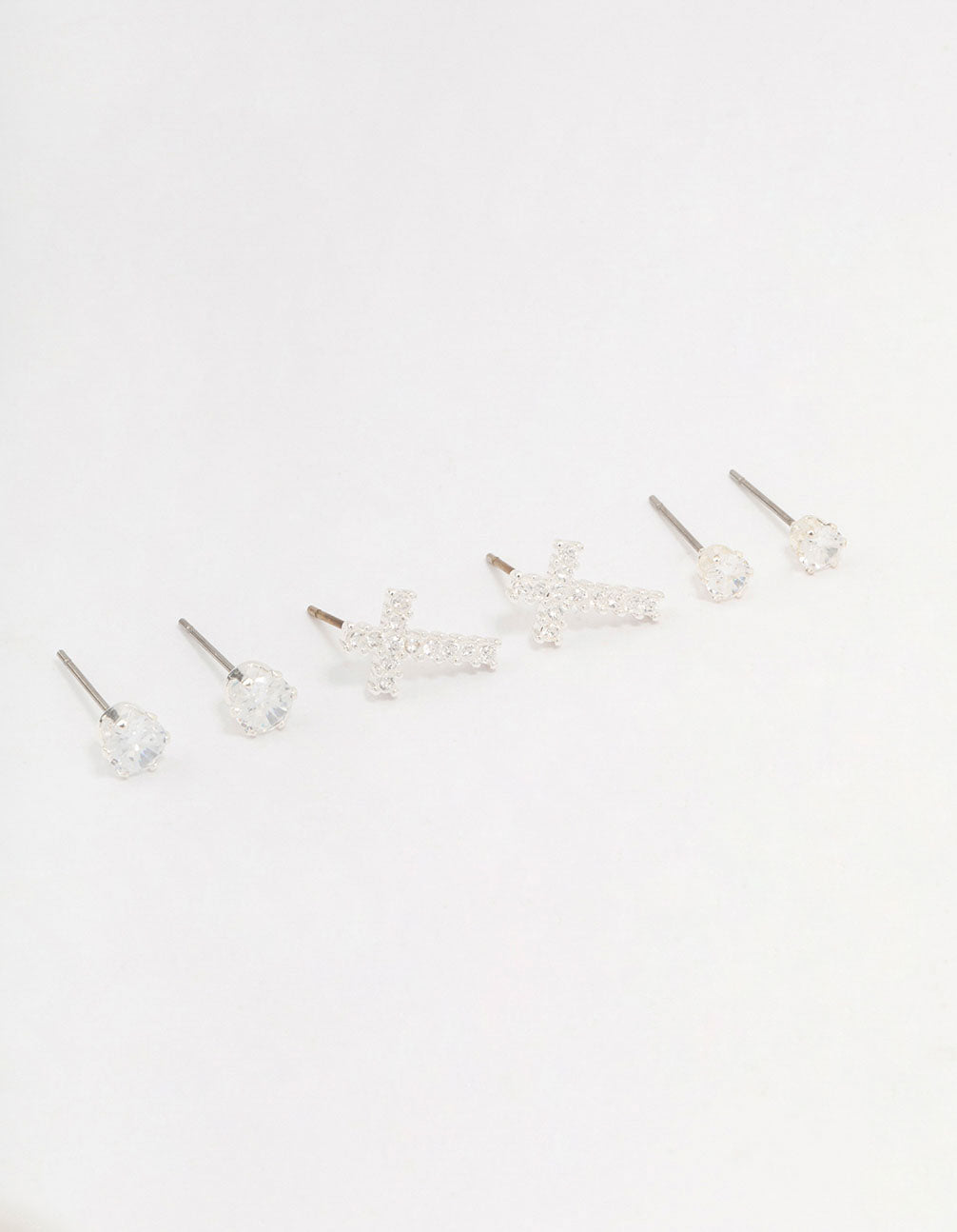 Silver Cubic Zirconia Multi Stud Earrings 3-Pack