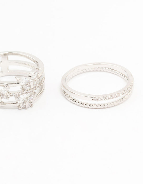 Silver Cubic Zirconia Small Butterfly Rings 3-Pack