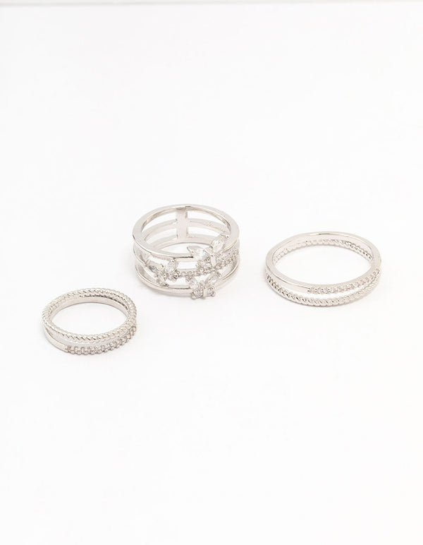 Silver Cubic Zirconia Small Butterfly Rings 3-Pack