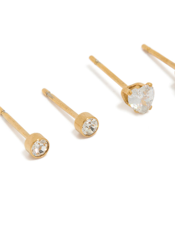 24 Carat Gold Plated Surgical Steel Love Stud Earrings 3-Pack