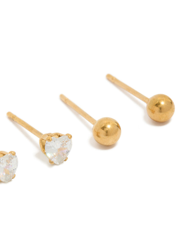 24 Carat Gold Plated Surgical Steel Love Stud Earrings 3-Pack