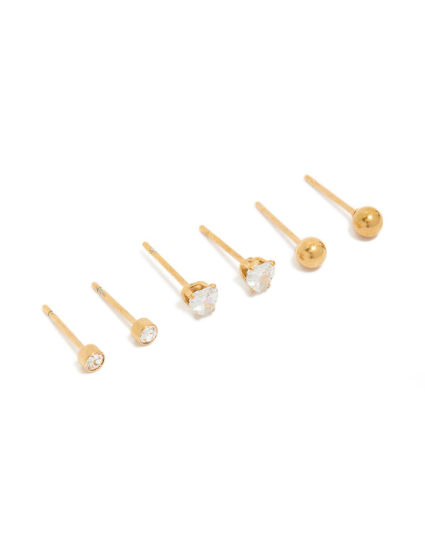24 Carat Gold Plated Surgical Steel Love Stud Earrings 3-Pack