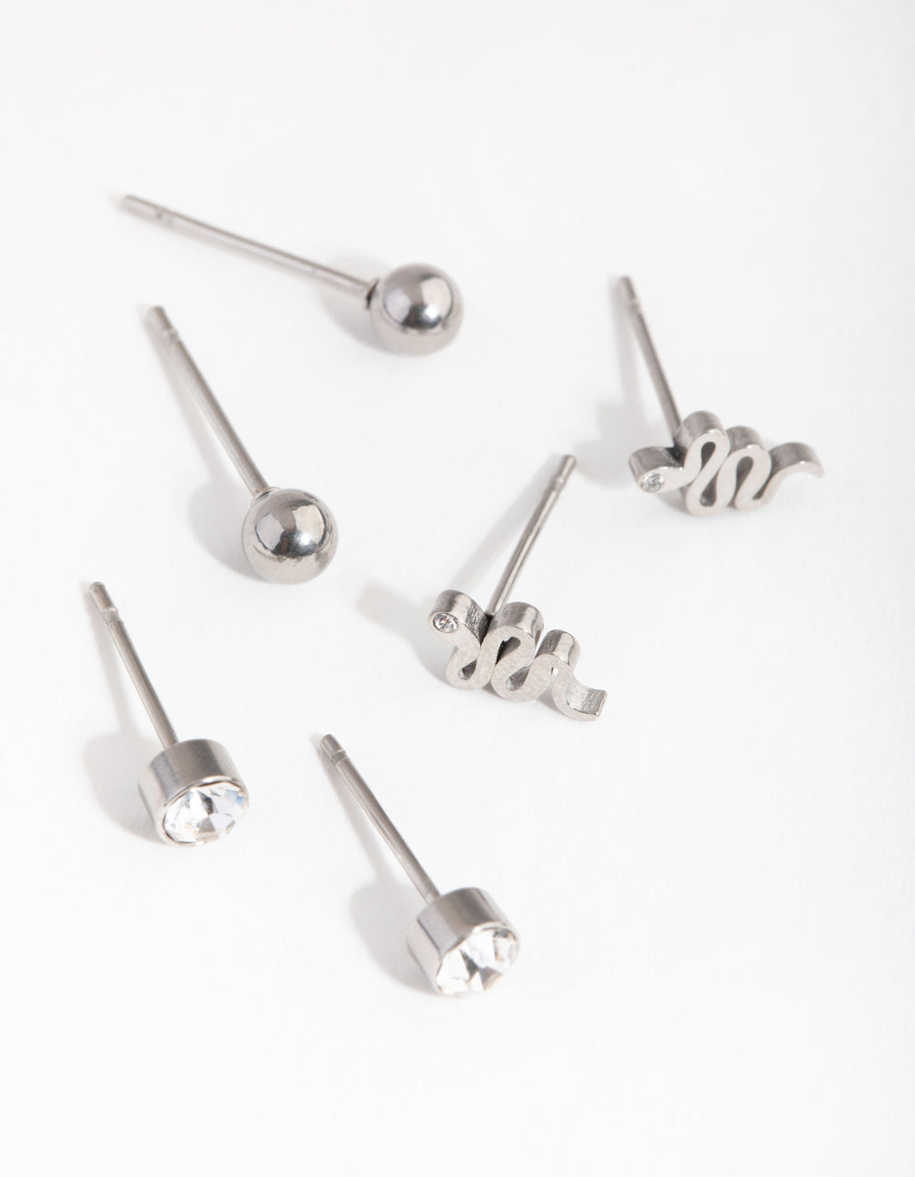 Titanium Diamante Snake Stud Earrings 3-Pack
