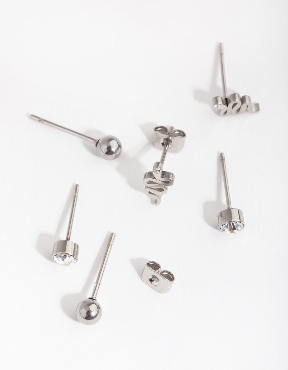 Titanium Diamante Snake Stud Earrings 3-Pack