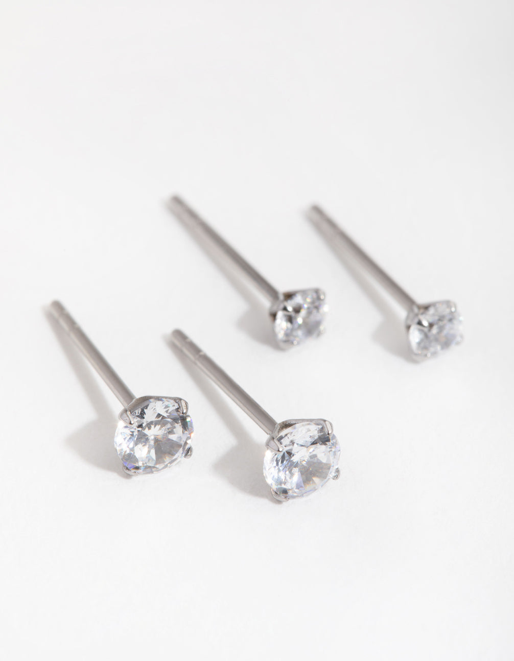 Surgical Steel Round Cubic Zirconia Stud Earrings 2-Pack