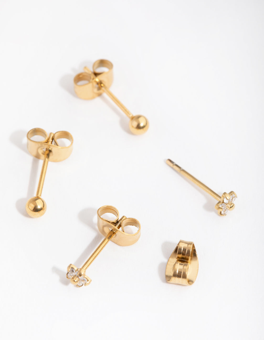 24 Carat Gold Plated Surgical Steel Ball & Flower Stud Earrings 2-Pack