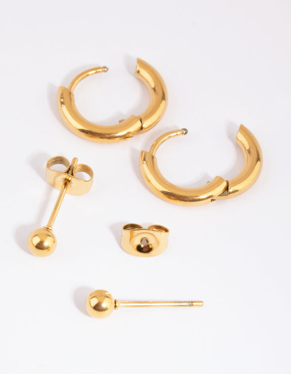 Gold Plated Surgical Steel Stud & Huggie Earrings 2-Pack