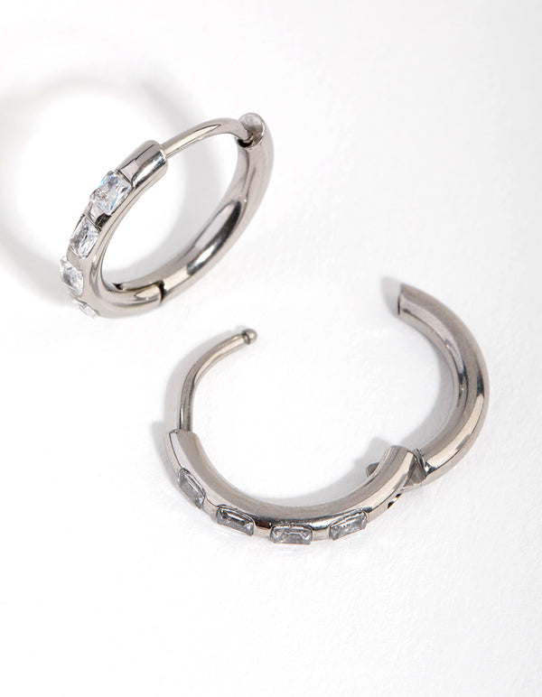 Surgical Steel Diamante Huggie Earrings