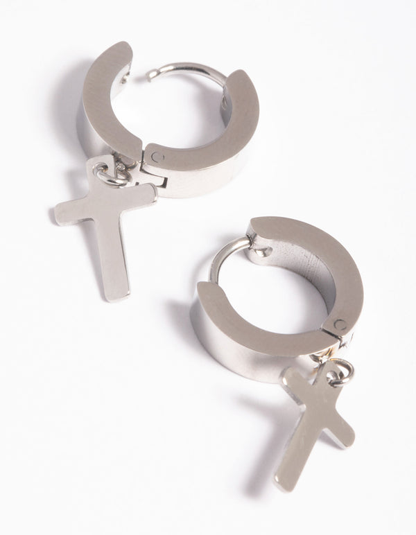 Surgical Steel Cross Huggie Earrings