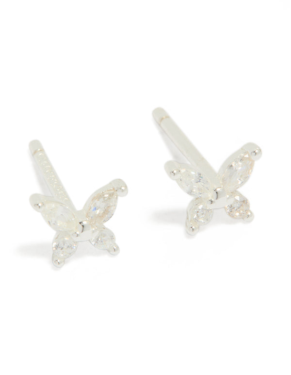 Sterling Silver Butterfly & Hoop Stud Earrings 2-Pack