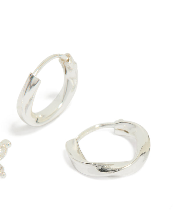 Sterling Silver Butterfly & Hoop Stud Earrings 2-Pack