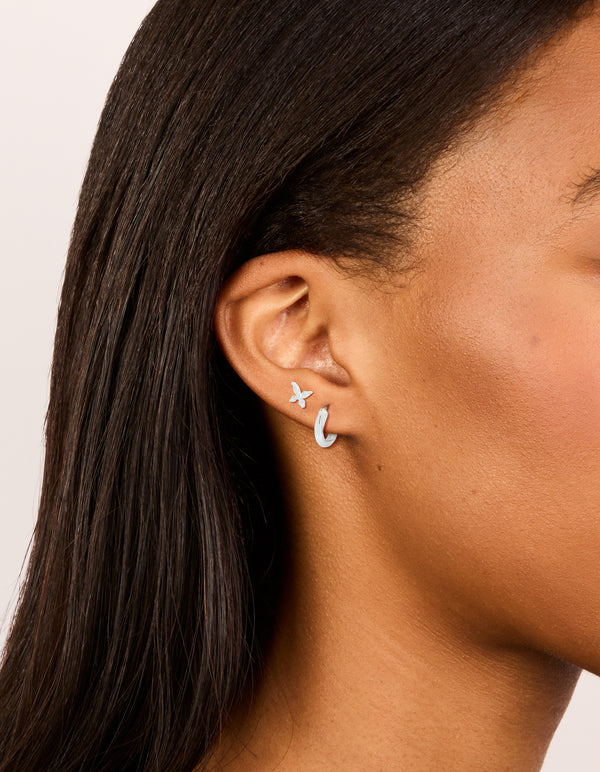 Sterling Silver Butterfly & Hoop Stud Earrings 2-Pack