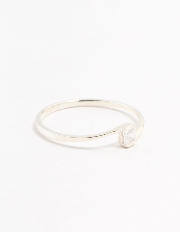 Sterling Silver Mini Square Cubic Zirconia Ring