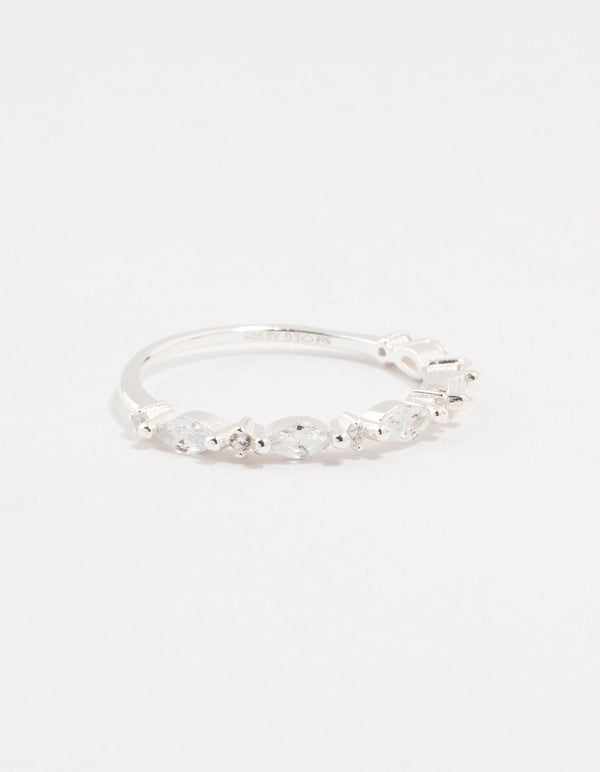 Sterling Silver Cubic Zirconia Alternating Marquise Round Ring