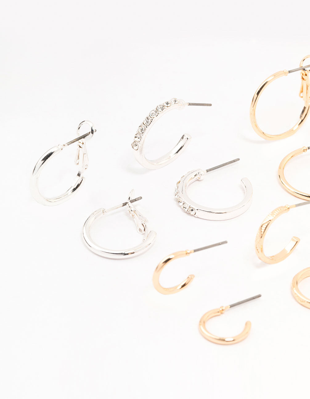 Mixed Metals Diamante Sleeper Earrings 6-Pack