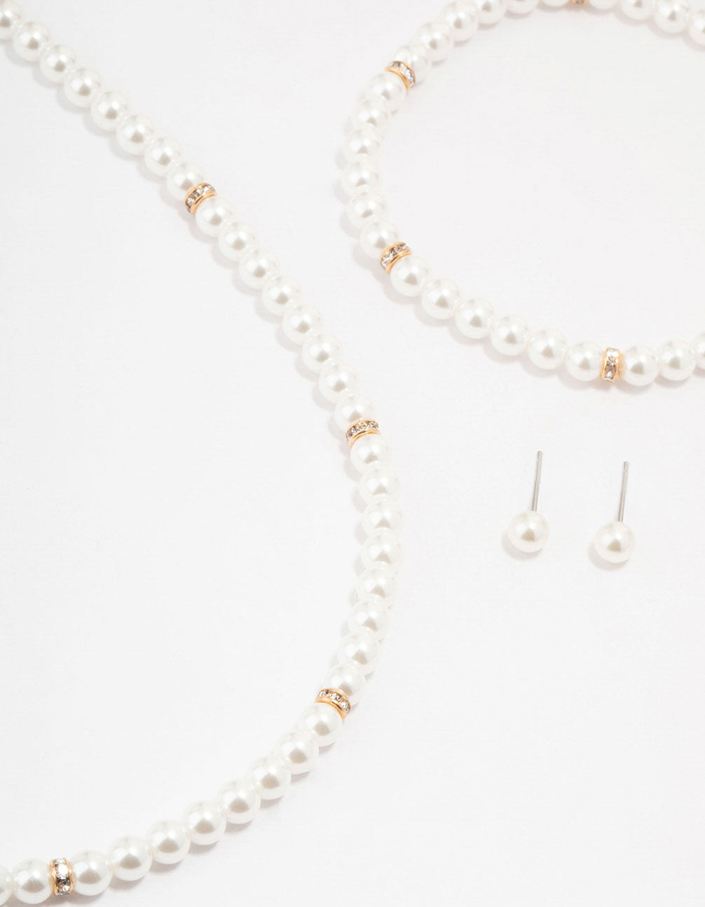 Gold Pearl Earrings, Bracelet & Necklace Multi Pack