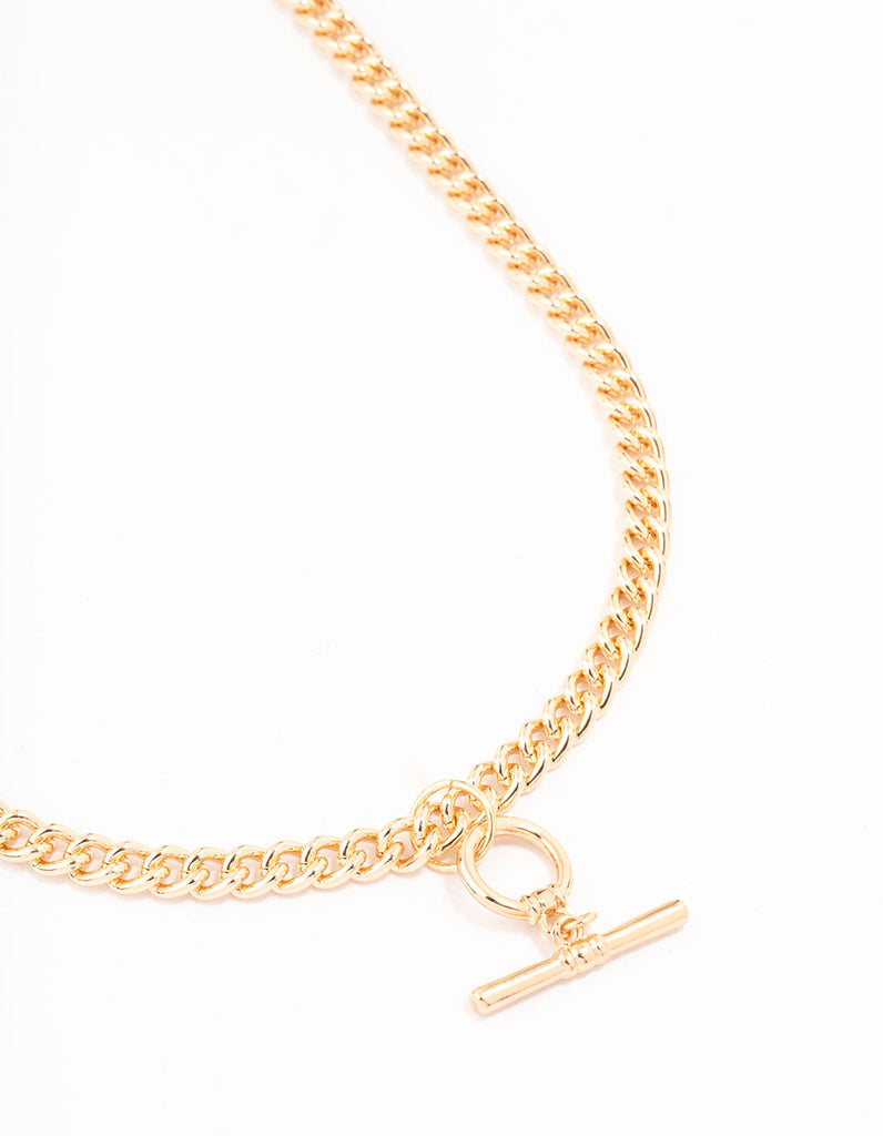 Zelly Textured Link With Natural Stones T Bar Necklace Gold
