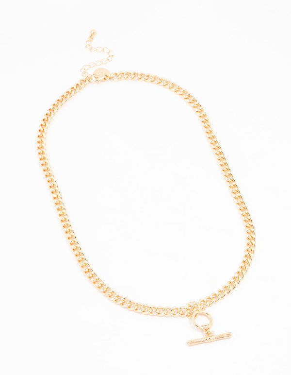 Gold Chunky T Bar Necklace
