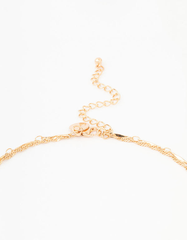 Gold Mixed Beaded Charm Y Necklace