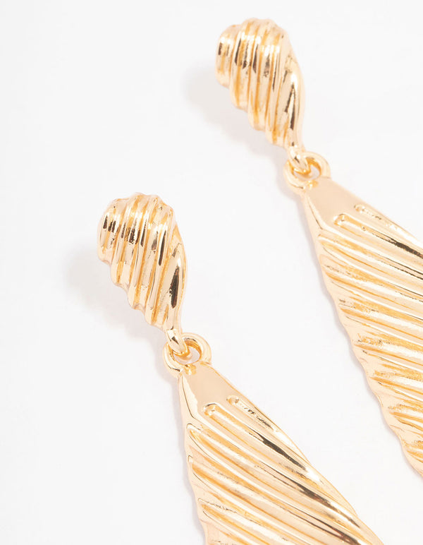 Gold Ribbed Teardrop Earrings