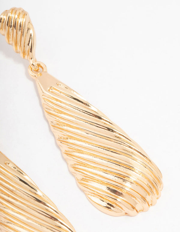 Gold Ribbed Teardrop Earrings