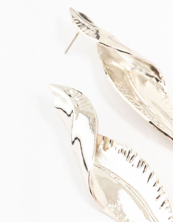Silver Folded Leaf Stud Earrings