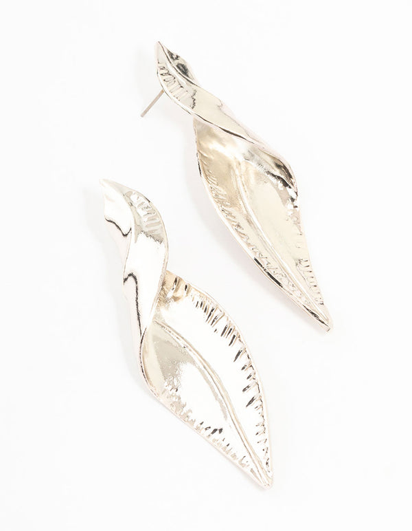 Silver Folded Leaf Stud Earrings