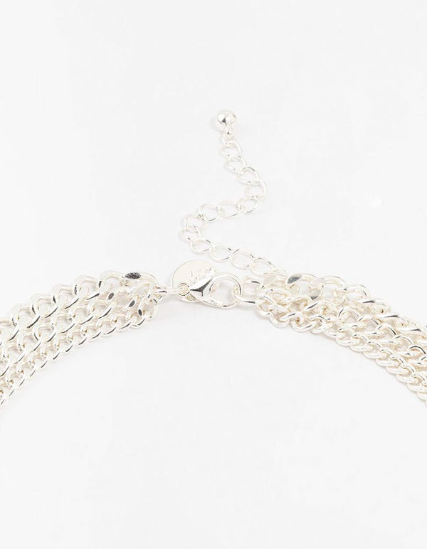 Silver Mixed Triple Layered Chain Necklace